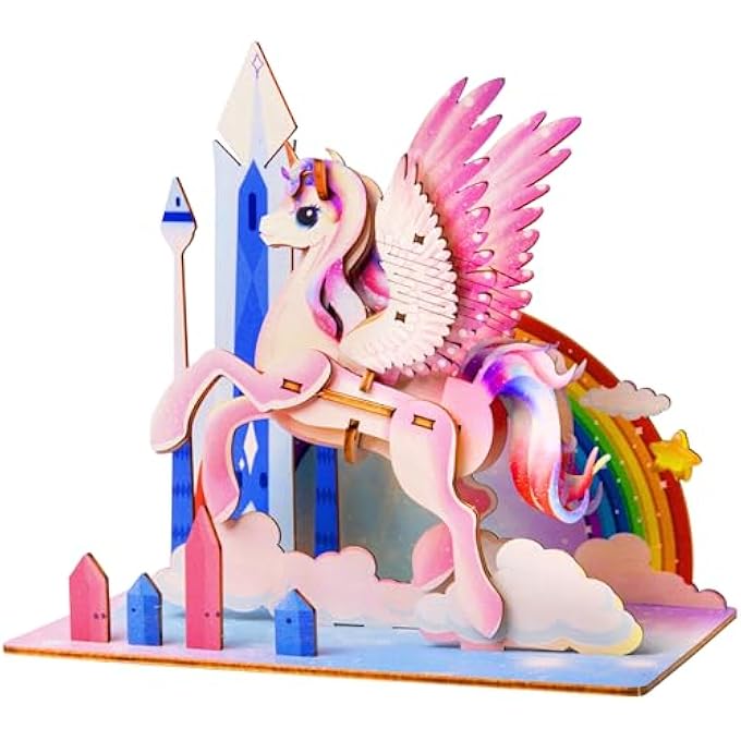 UNICORN - UNICORN 3D PUZZLE - DIY WOODEN ANIMAL PUZZLE - 3D PUZZLE FOR CHILDREN - CHILDREN'S WOODEN CRAFT SET - BRAIN TEASER WOODEN PUZZLE - TOY GIFTS FOR CHRISTMAS - Image 1